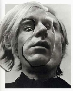 Black and white photographic collage of Andy Warhol by Arnold Newman