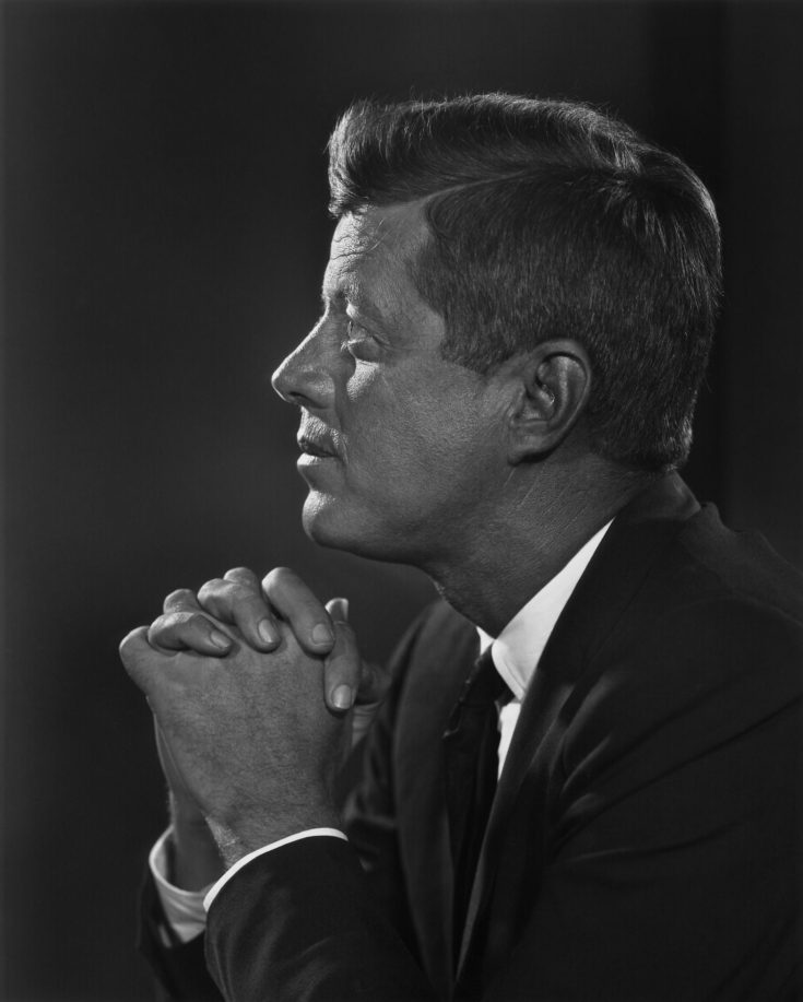 Black and white photograph of John F. Kennedy in profile by Yousuf Karsh