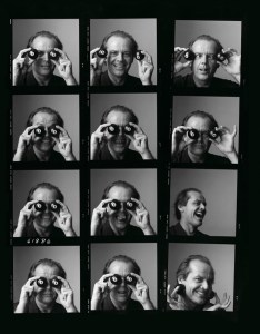 Black and white contact sheet of photographs of the actor, Jack Nicholson, by Michael O'Neill